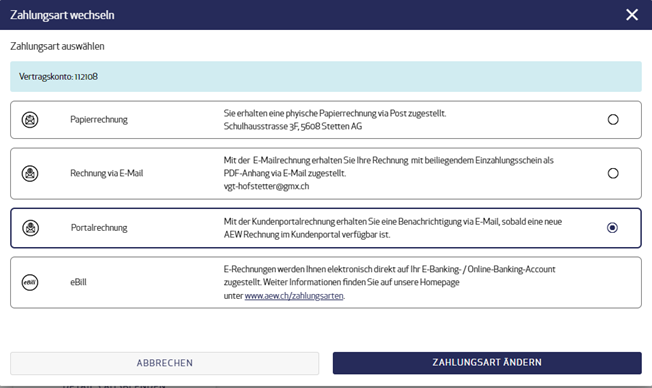 Zahlungsarten AEW